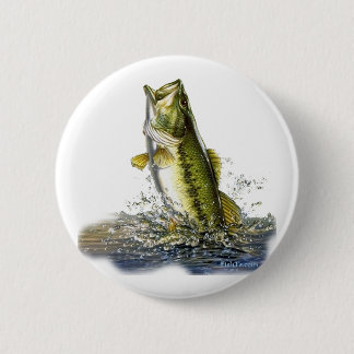 Leaping largemouth bass 6 cm round badge