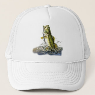 Leaping largemouth bass trucker hat