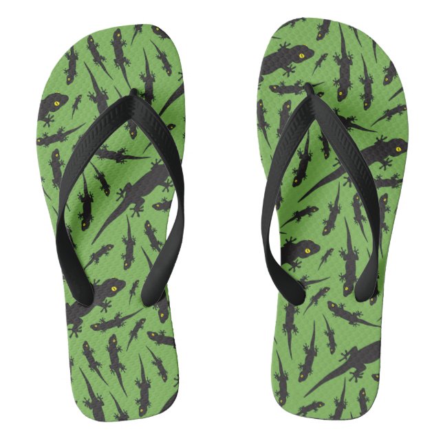Leaping Lizard Reptile Bright Green Gecko Flip Flops (Footbed)