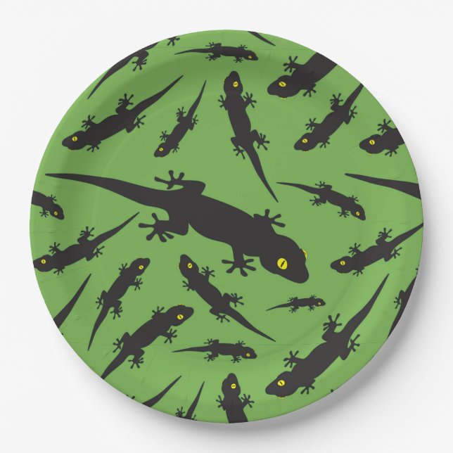 Leaping Lizard Reptile Bright Green Gecko Paper Plate (Front)