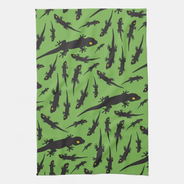 Leaping Lizard Reptile Bright Green Gecko Tea Towel (Vertical)