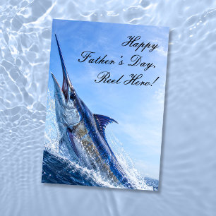 Leaping Marlin Reel Hero Fishing Father’s Day Card