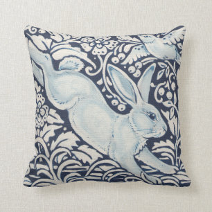 Leaping Rabbit, Bird Navy Blue Floral Animal Cushion