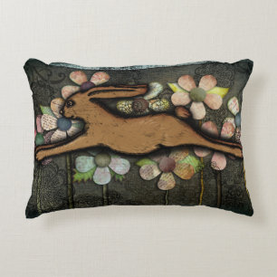 Leaping Rabbit Paper Flowers Collage Decorative Cushion