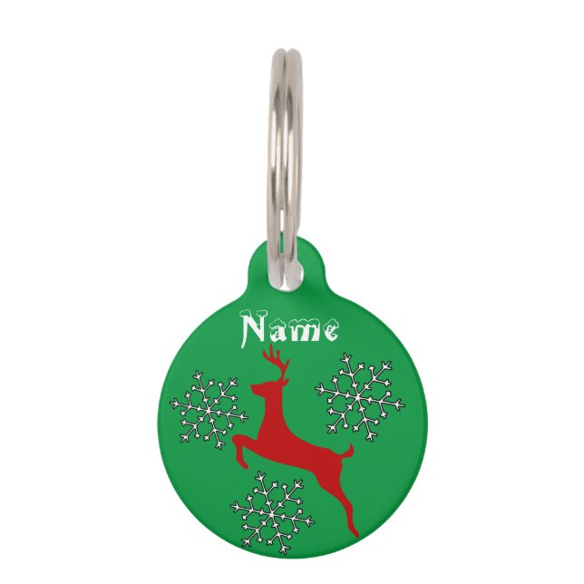 Leaping Red Deer Snowflakes Thunder_Cove Pet Tag (Front)