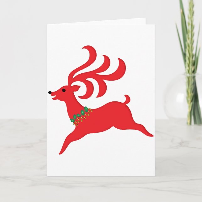 Leaping Red Reindeer Silhouette Holiday Card (Front)