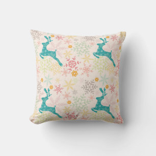 Leaping Reindeer and lots of Snowflakes Cushion
