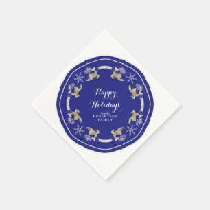 Leaping Reindeer Happy Holidays Snowflake Party Napkin