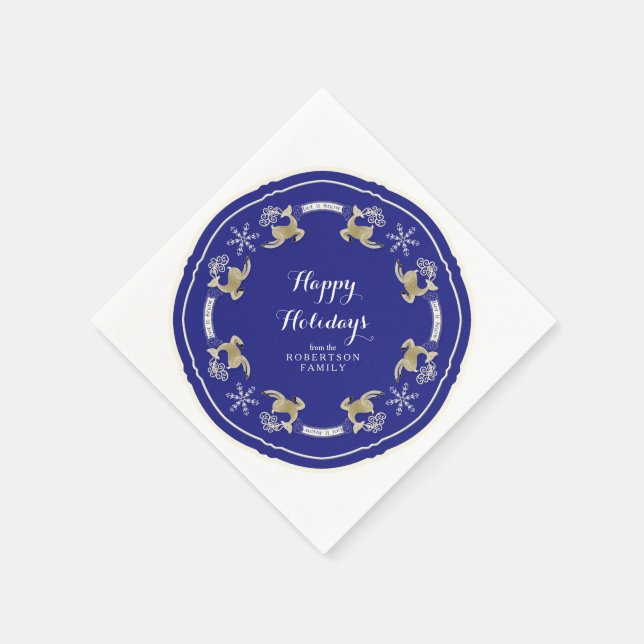 Leaping Reindeer Happy Holidays Snowflake Party Napkin (Corner)