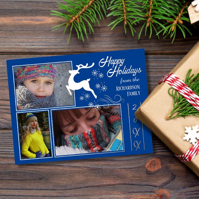 Leaping Reindeer Real Foil Photo Holiday Postcard (Creator Uploaded)