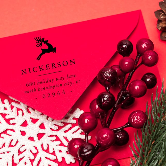 Leaping Reindeer Return Address Rubber Stamp (Leaping Reindeer Return Address Rubber Stamp)