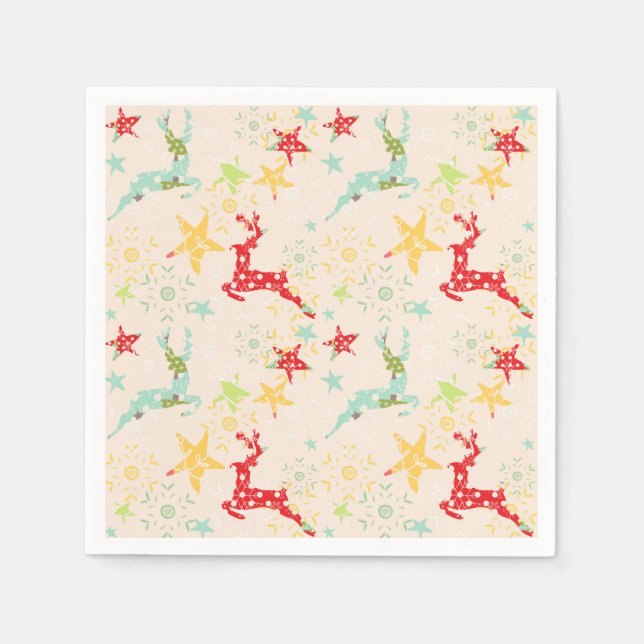 Leaping Reindeer, Stars and Snowflakes Napkin (Front)