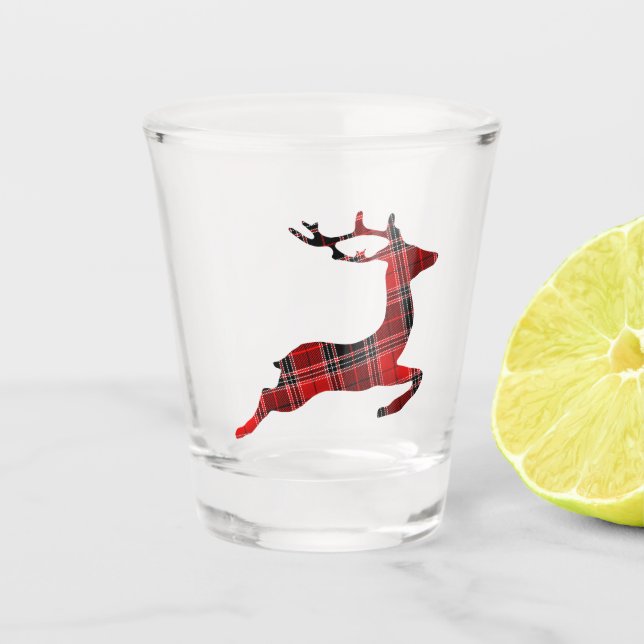 Leaping Tartan Reindeer Shot Glass (Front)