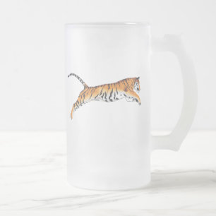 Leaping Tiger Frosted Glass Beer Mug