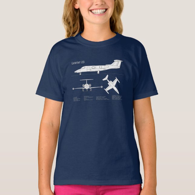 Learjet 23 - Aeroplane Blueprint Drawing Plans ABD T-Shirt (Front)