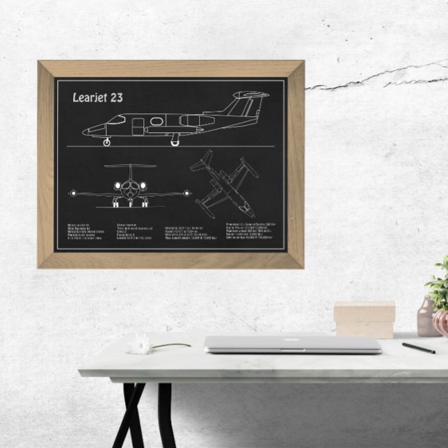 Learjet 23 - Aeroplane Blueprint Drawing Plans PD Photo Print (Creator Uploaded)