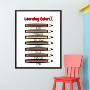 Learn Colours Poster for Kids Colourful Pencils