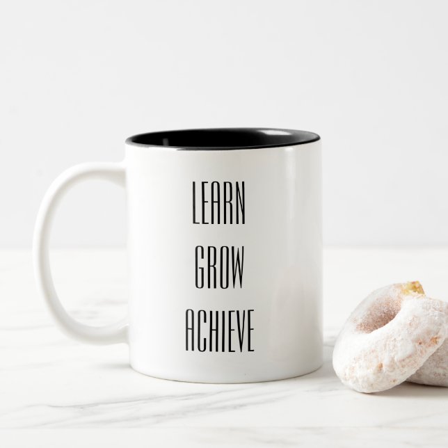 Learn, Grow, Achieve Simple Recipe for Success Two-Tone Coffee Mug (With Donut)