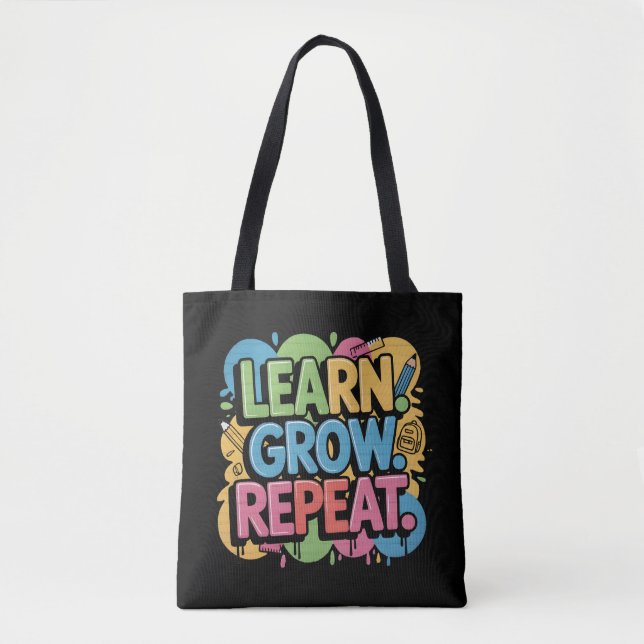 Learn Grow Repeat Graffiti Back to School Design Tote Bag (Front)