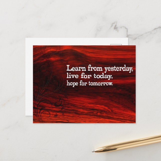 "Learn, live, hope" Inspirational Quote Postcard (Front/Back In Situ)