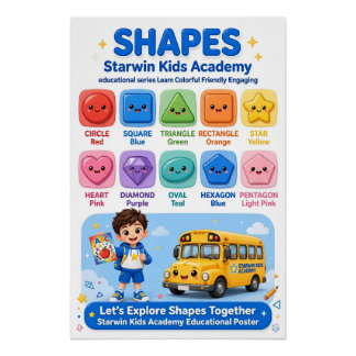Learn Shapes Poster - 10 Fun Shapes Chart -