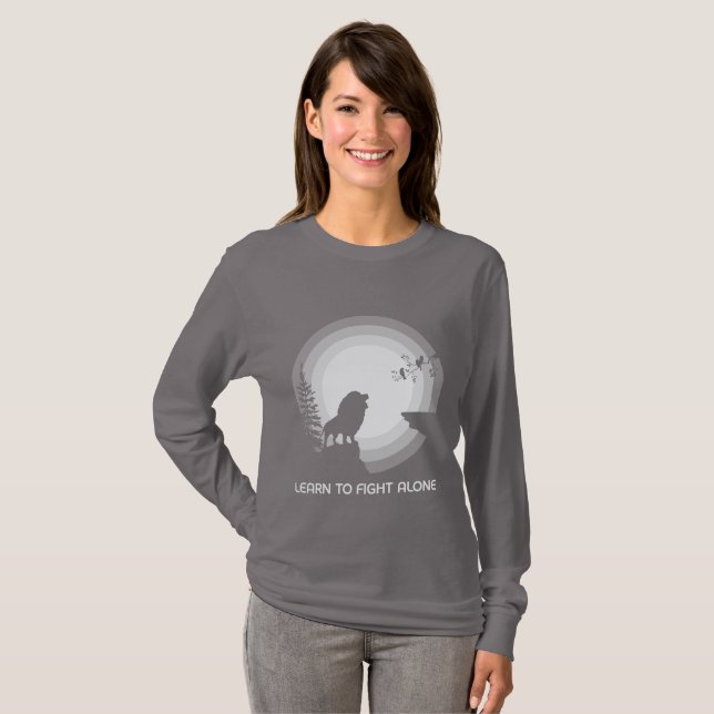 Learn to Fight Alone – Lion Under Moonlight T-Shirt (Front Full)