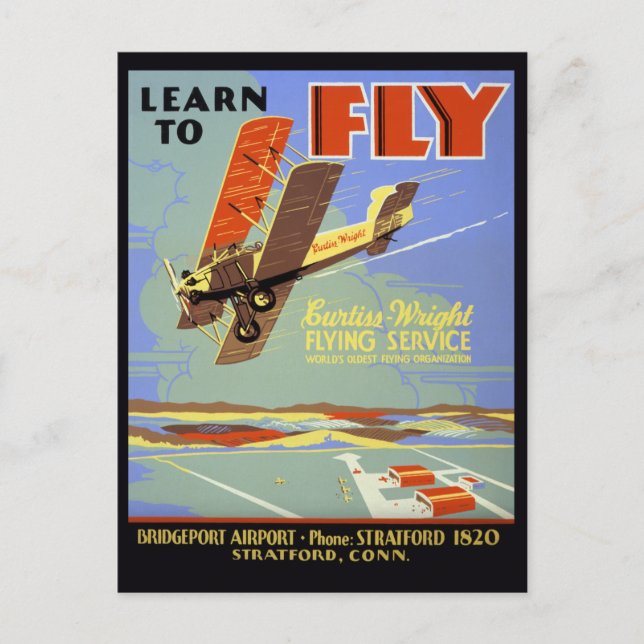 Learn to fly Curtiss-Wright Flying Service Postcard (Front)