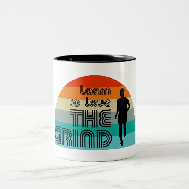 Learn To Love The Grind Running Retro Two-Tone Coffee Mug (Center)