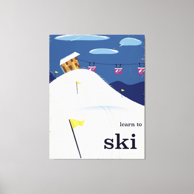 learn to ski vintage cartoon. canvas print (Front)