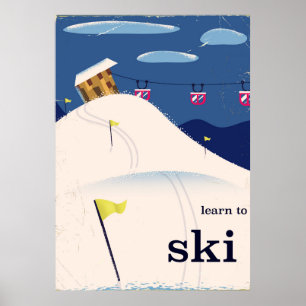 learn to ski vintage cartoon. poster