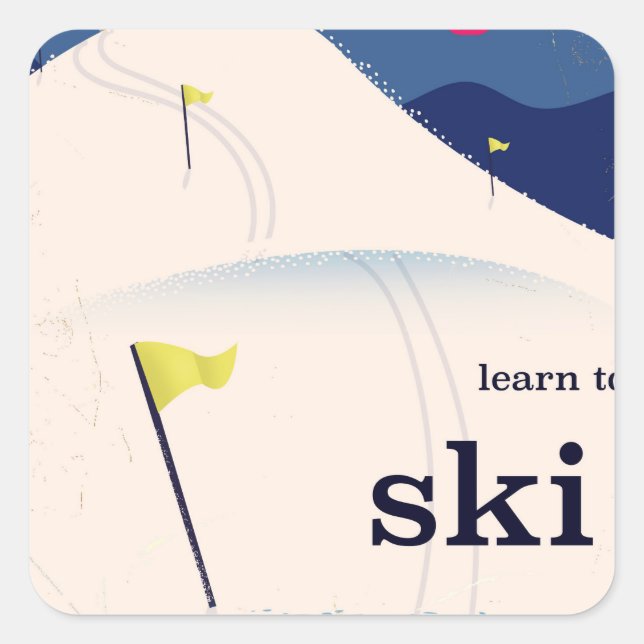 learn to ski vintage cartoon. square sticker (Front)