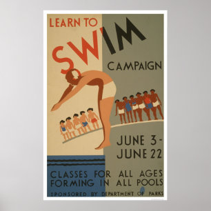 Learn To Swim NYC 1940 WPA Poster