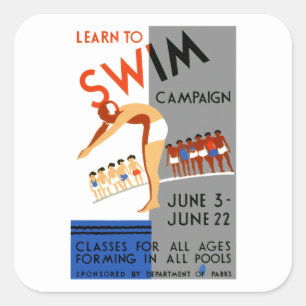 Learn To Swim Square Sticker