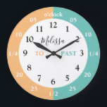 Learn To Tell The Time | Personalised | Name Large Clock<br><div class="desc">Teachers and parents will love this clock featuring easy to read numerals / numbers! The hours and minutes and clearly marked, with the hours in black, and the minutes to and past in white. This clock comes in 3 styles, Round Medium (8"), Round Large (10.75") and Square Large (10.75"). Perfect...</div>