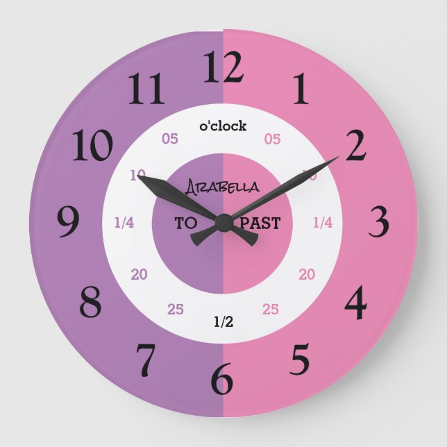 Learn To Tell The Time | Personalised | Name Large Large Clock (Front)