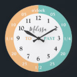 Learn To Tell The Time | Personalised | Name Large Large Clock<br><div class="desc">Teachers and parents will love this clock featuring easy to read numerals / numbers! The hours and minutes and clearly marked, with the hours in black, and the minutes to and past in white. This clock comes in 3 styles, Round Medium (8"), Round Large (10.75") and Square Large (10.75"). Perfect...</div>