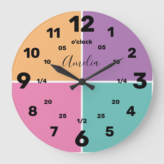 Learn To Tell The Time | Personalised | Name Large Large Clock (Front)