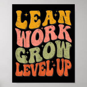 Learn Work Grow Level Up Retro Groovy Motivational Poster