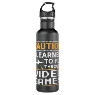 Learned To Fly Video Games Funny Aeroplane Pilot A 710 Ml Water Bottle