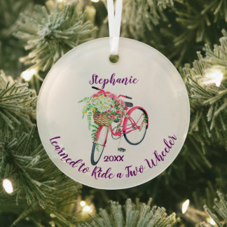 Learned to Ride Bike Keepsake and Year Glass Tree Decoration