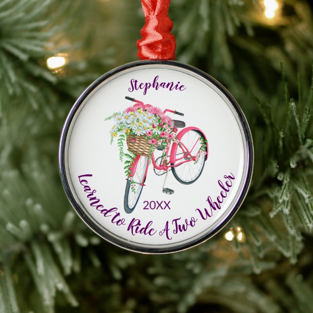 Learned to Ride Bike Keepsake and Year Metal Tree Decoration (Tree)