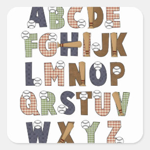 Learning Candy Baseball ABCs Alphabet Letters Square Sticker