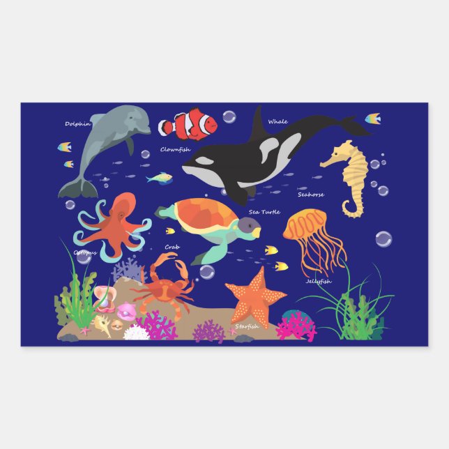 Learning Candy Under The Sea, Marine World Rectangular Sticker (Front)