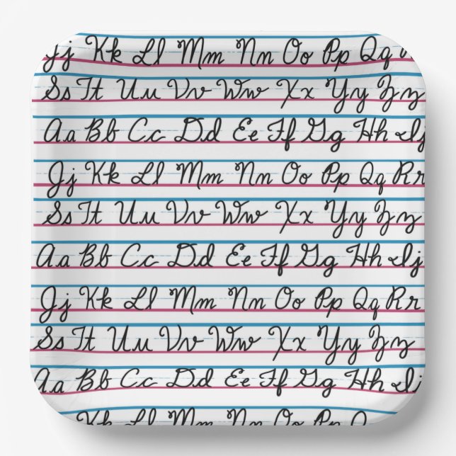 Learning Cursive Script Handwriting Back to School Paper Plate (Front)