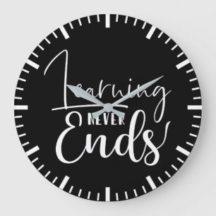 Learning Never Ends, Hustle Success Gym Motivation Large Clock