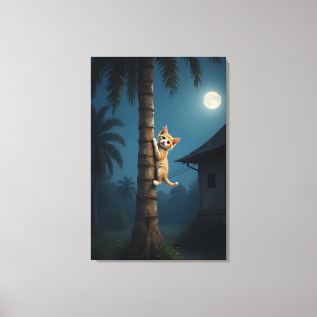Learning to Climb – Cute Cat Moment Canvas Print (Front)
