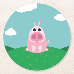 Leary the Pig Round Paper Coaster