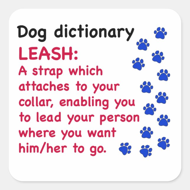 Leash - dog dictionary square sticker (Front)