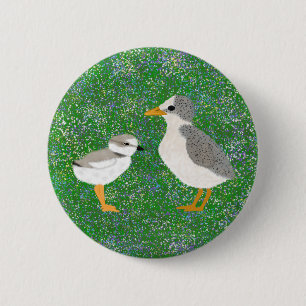 Least Tern and Piping Plover Chick in Wildflowers 6 Cm Round Badge