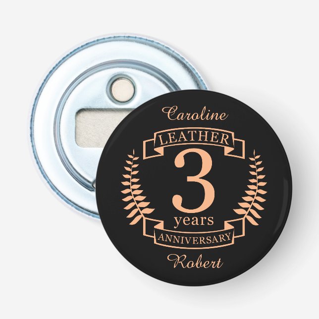 Leather 3 years wedding anniversary bottle opener (Front)